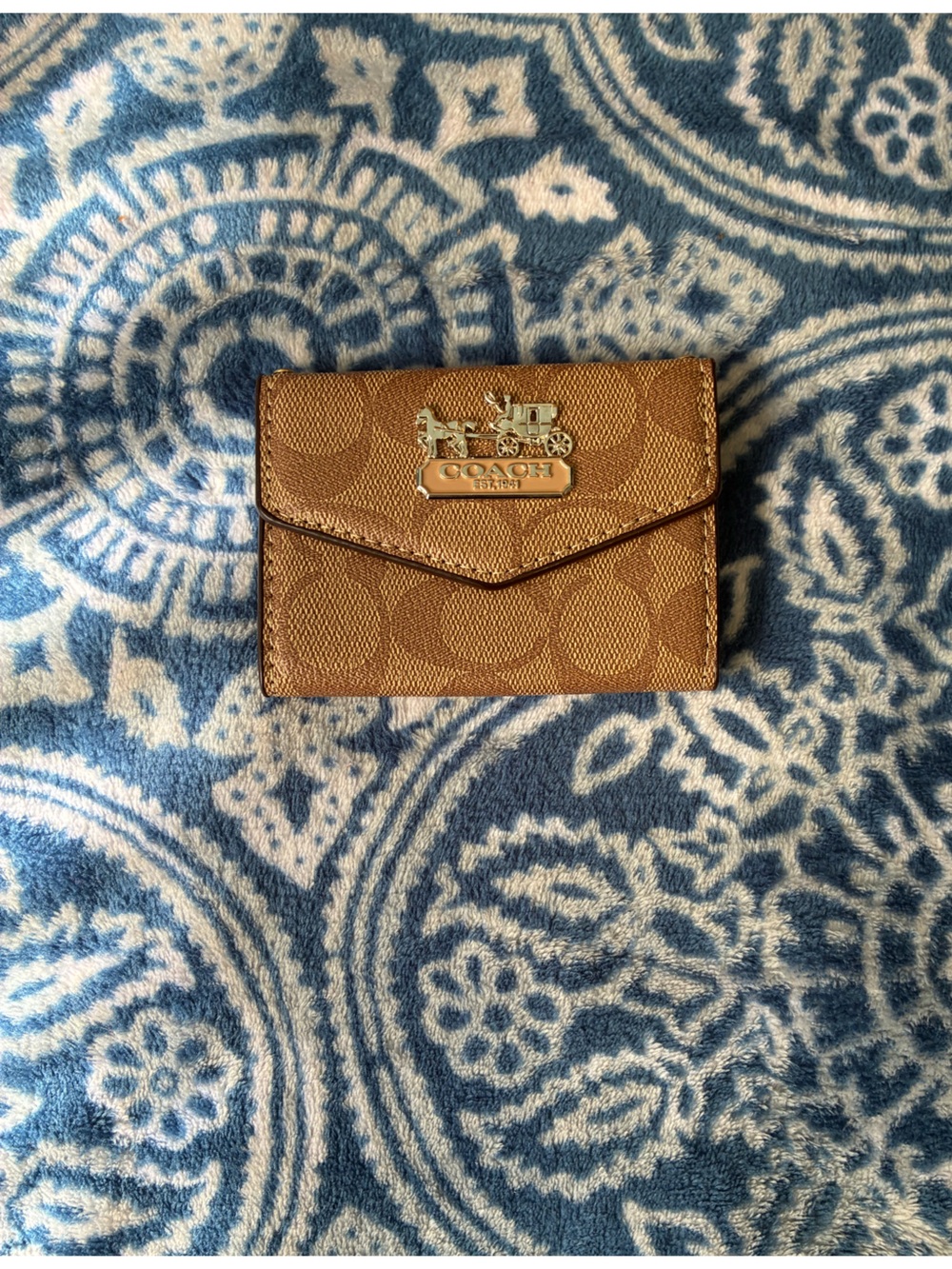 COACH Brown Signature Envelope Card Holder with Horse